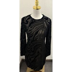 Neeno Women's Black Velvet Burnout Marble Print Mesh Bodycon Dress Lined Large